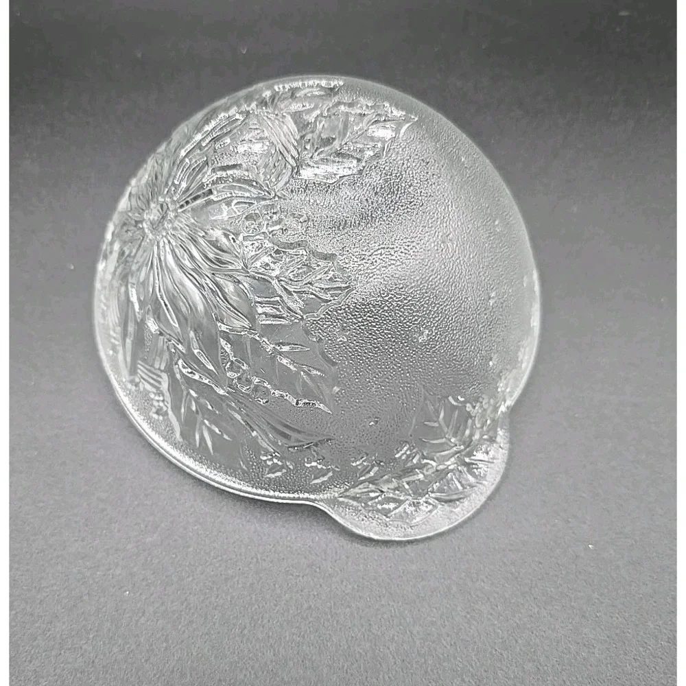 Clear and Frosted Poinsettia and Holly Candy Nut Bowl 2 Handles 6.5